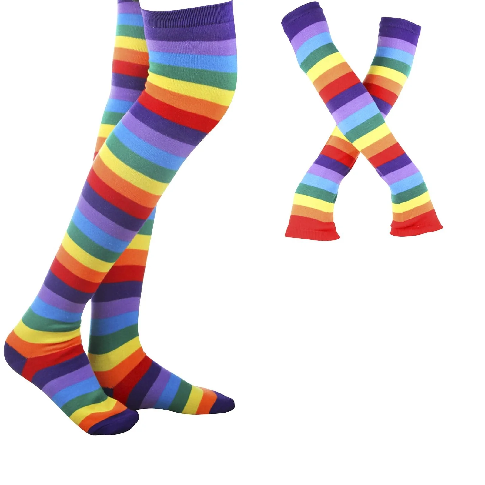 Гетри в райдужну смужку, високі шкарпетки до колін, фото №1