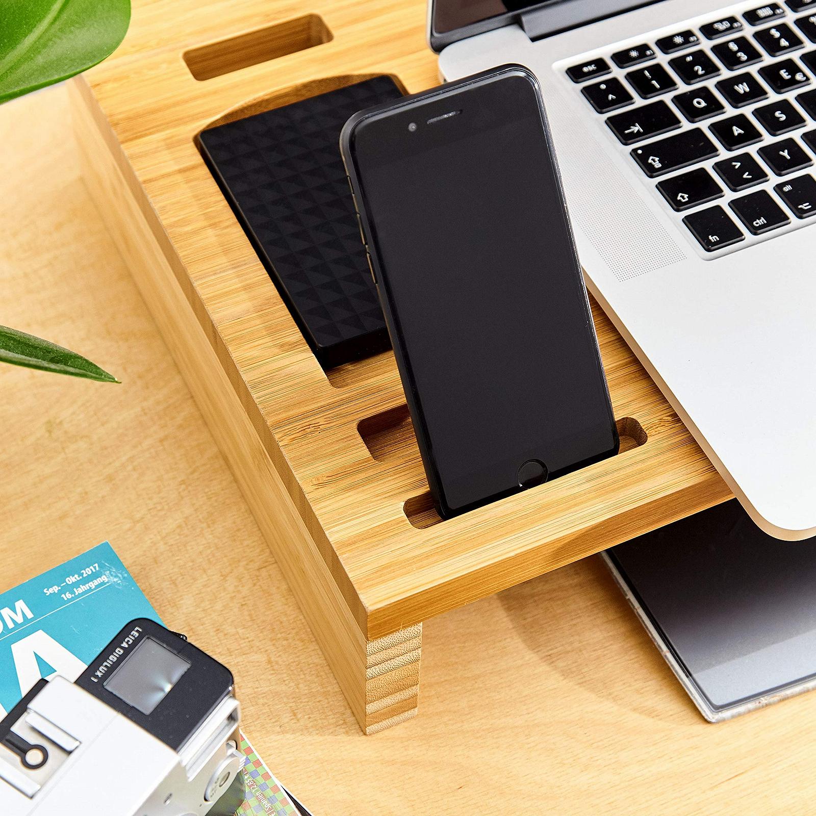 Підставка для монітора Бамбук з місцем для зберігання. Органайзер для столу. Приблизно 60 x 30 x 8.5 см., фото №7