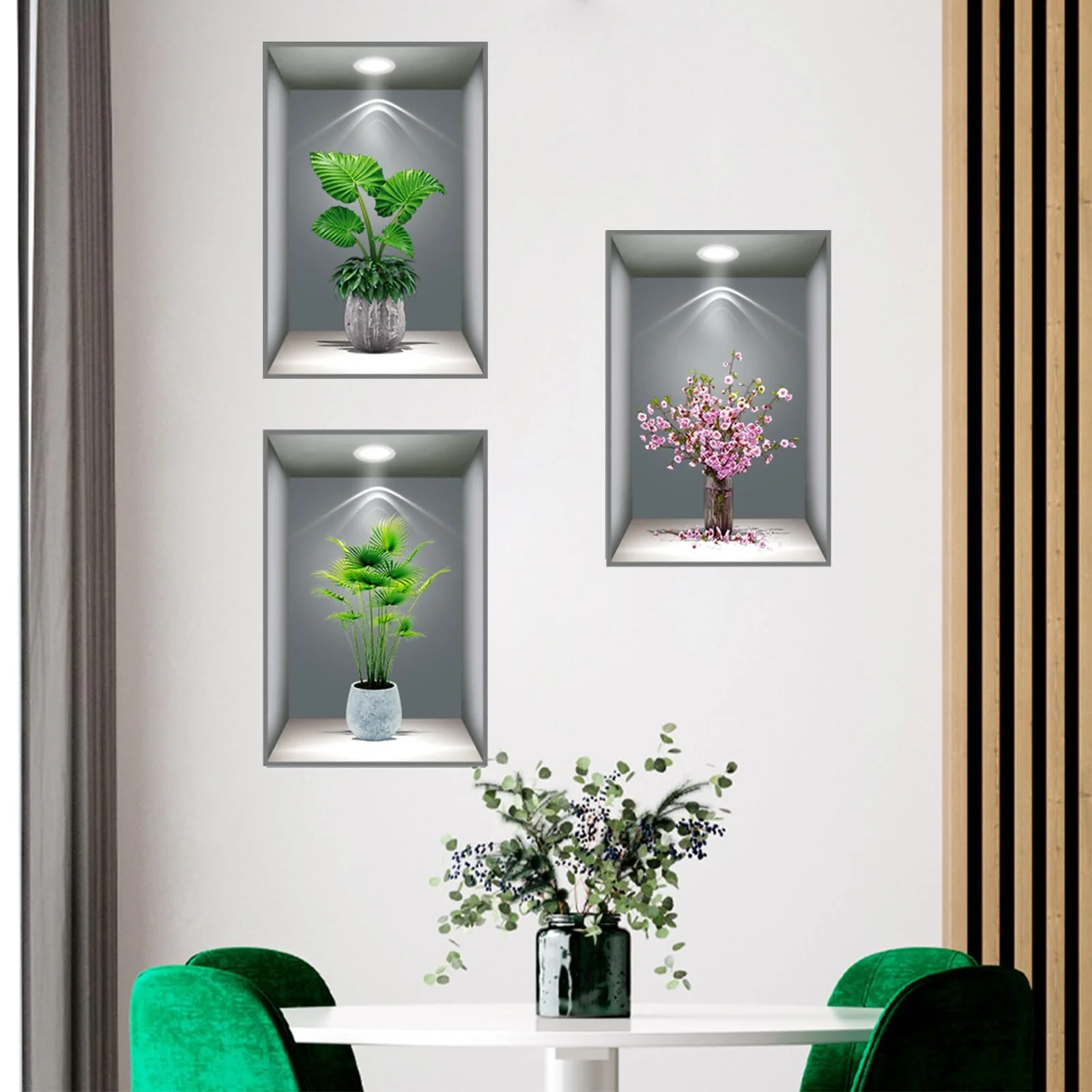 Набір наклейок на стіну 3D Vases Green Plant 30 x 45 см 3 шт, фото №5 Набір наклейок на стіну 3D Vases Green Plant 30 x 45 см 3 шт, фото №5