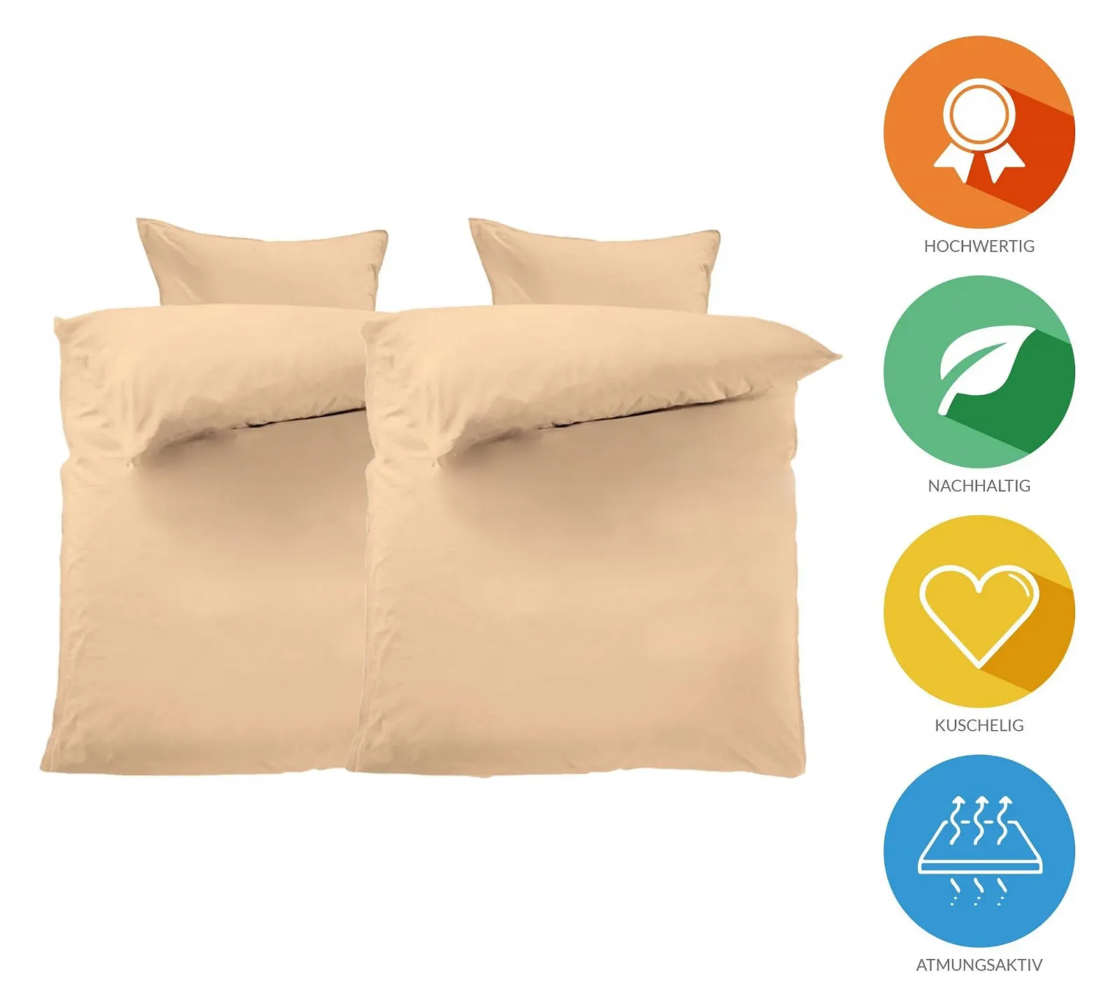 Постільна білизна Lavea 135 x 200 см 4 предмети бавовна 100% дихаюча 2 наволочки 40 x 80 см Капучино (однотонна), фото №2