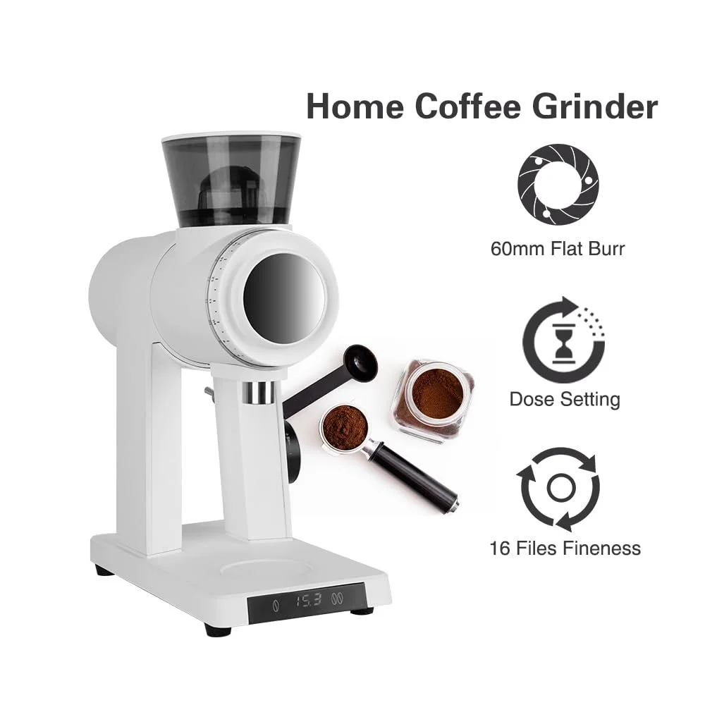 Кавомолка електрична 60 мм з пласкими жорнами, 14 рівнів помелу, налаштування часу, для дому та кав'ярні, фото №3