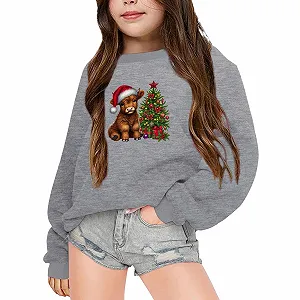 Детский рождественский свитер, толстовки для девочек с графическим буквенным принтом, пуловер, топы, длинные рукава, повседневный, мягкий пуловер - Фото 1