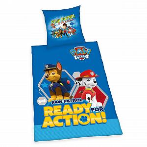 Комплект Постільної Білизни Herding Paw Patrol, Наволочка 80 x 80 cm з Ґудзиками та Двостороннім Малюнком, Підковдра 135 x 200 cm із Застібкою на Ґудзики, 100% Бавовна/Льон, Синій - Фото 1