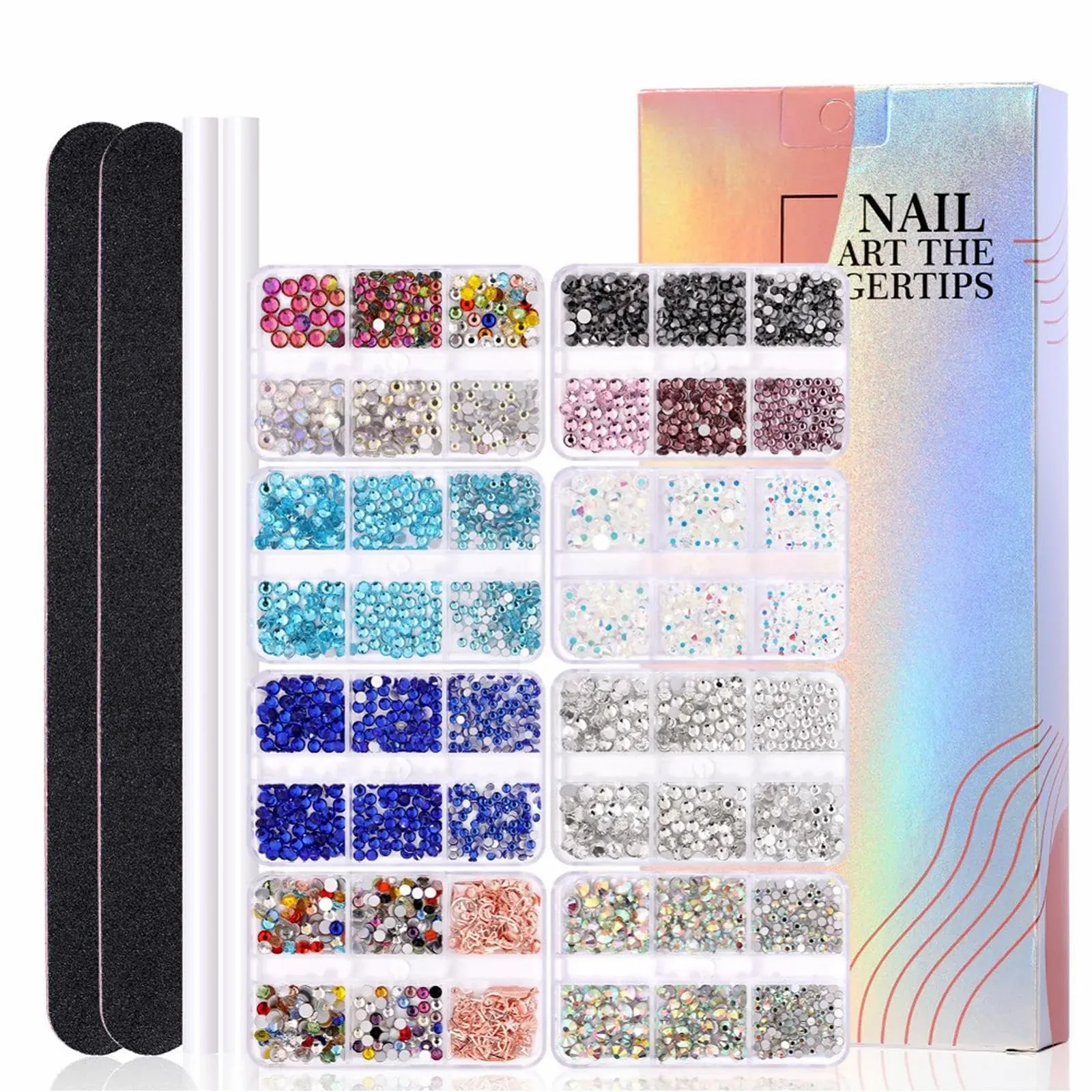 Стразы для ногтей Разноцветные, радужные кристаллы AB, 8 коробок, блестящие разноформенные стразы для ногтей с плоской задней стенкой, фото №1