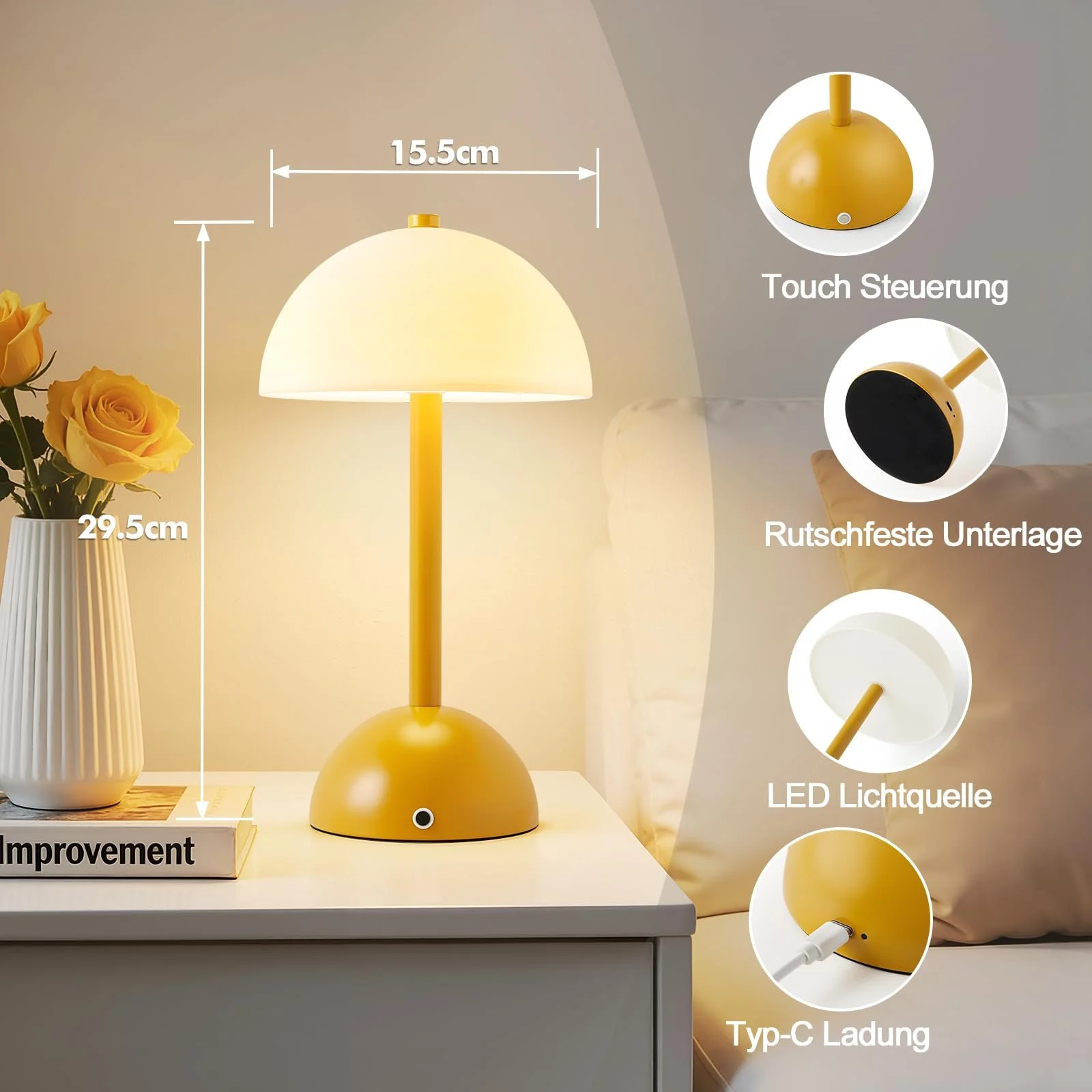 Настільна лампа GyroVu Mushroom LED 4000 mAh USB Жовта, фото №4