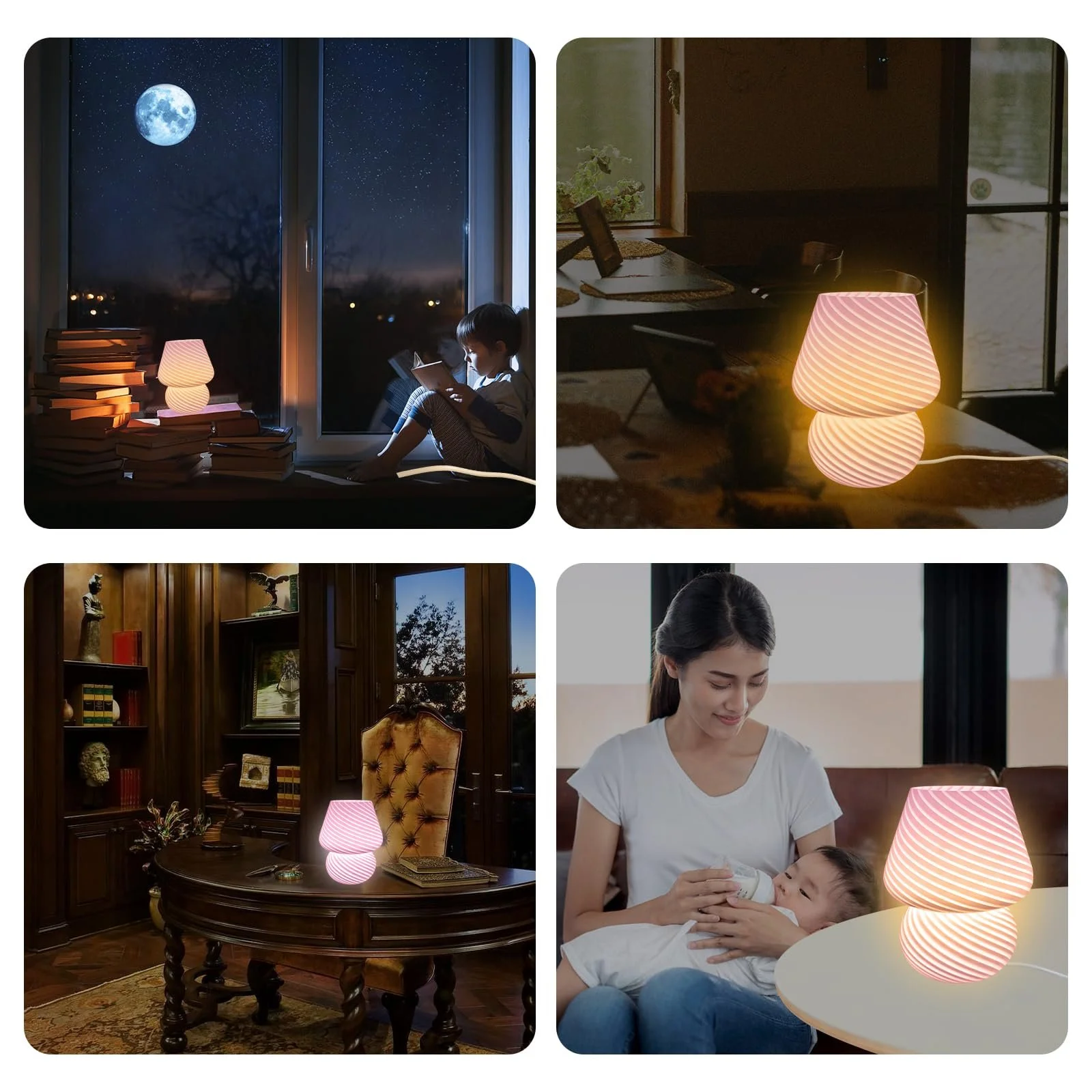 Настільна лампа Mushroom Lamp Glass Dimmable Remote Control Рожева, фото №6