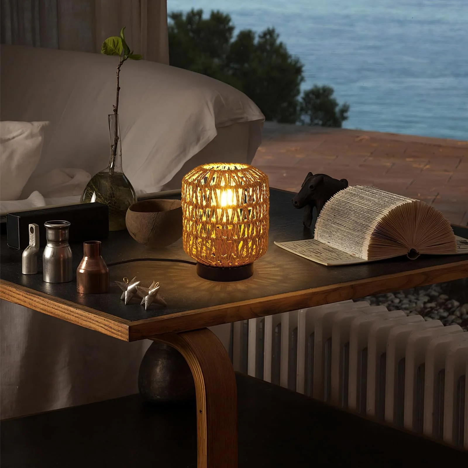 Настільна лампа WILON E27 плетена ротанг 18.5х20 см, фото №5