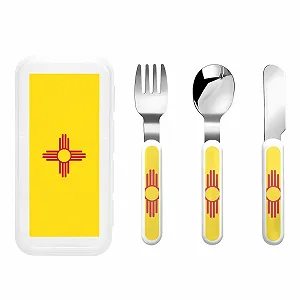 Набір дитячих столових приборів з принтом прапора Нью-Мексико, три предмети, багаторазовий - Фото 1