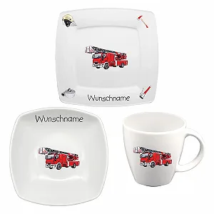 Детский Набор Посуды Завтрак Квадратный 3 предмета Фарфор Пожарная Бригада - Фото 1