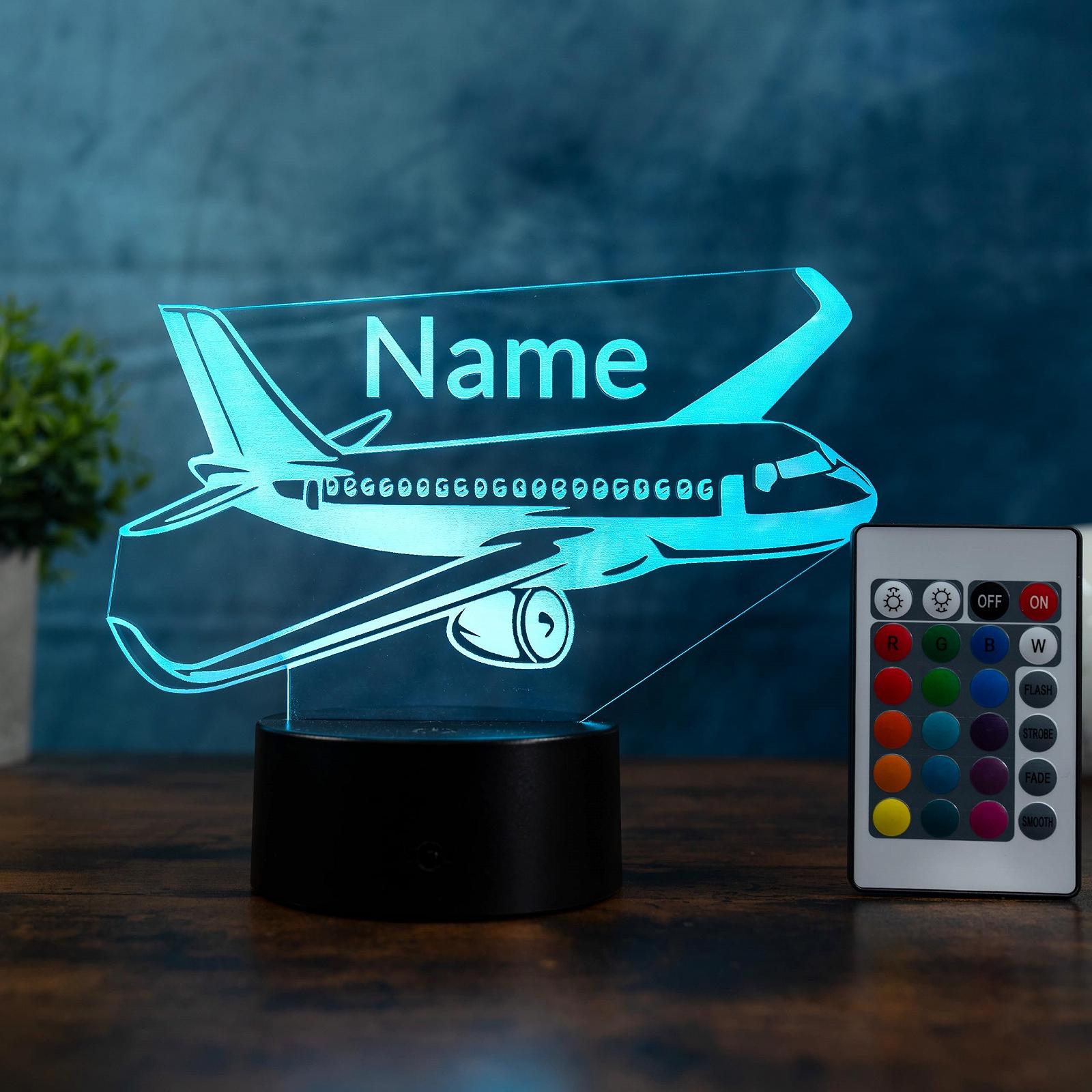 Ночник 3D Personalised Airplane Самолет LED с именем и изменением цвета, фото №1