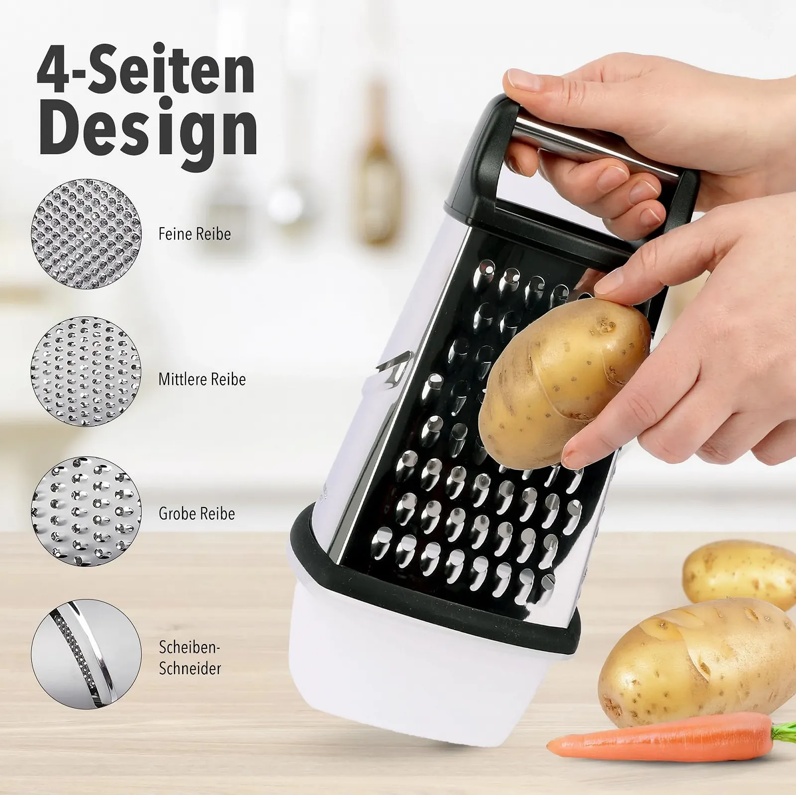 Тертка з контейнером 4-стороння нержавіюча сталь Квадратна, фото №3