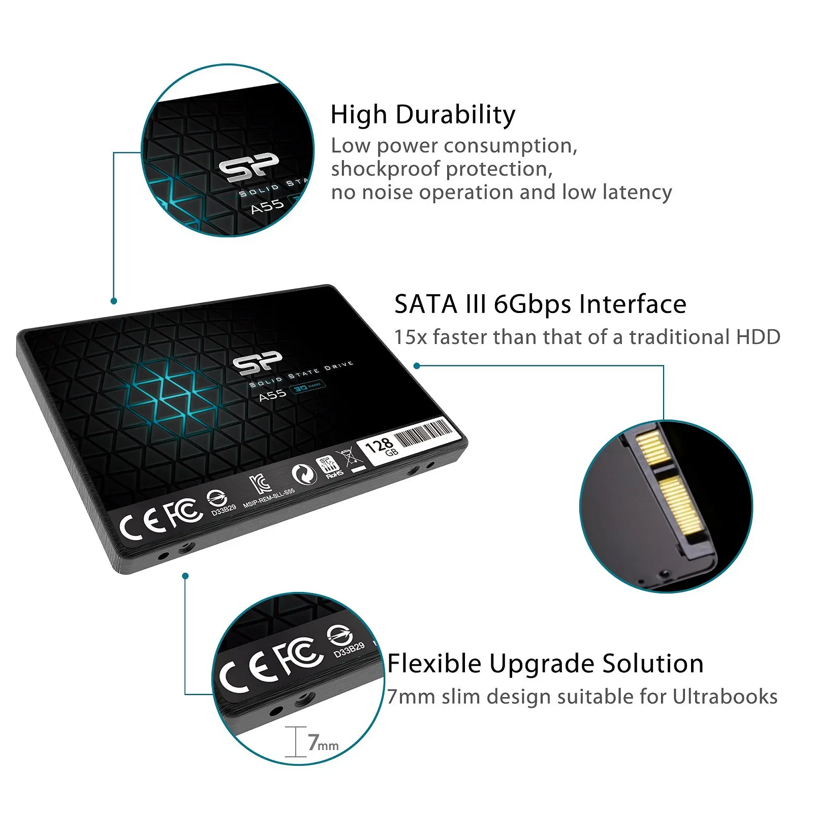SSD-накопитель Silicon Power A55 128GB 3D NAND SATA III 2.5" 7mm, фото №6