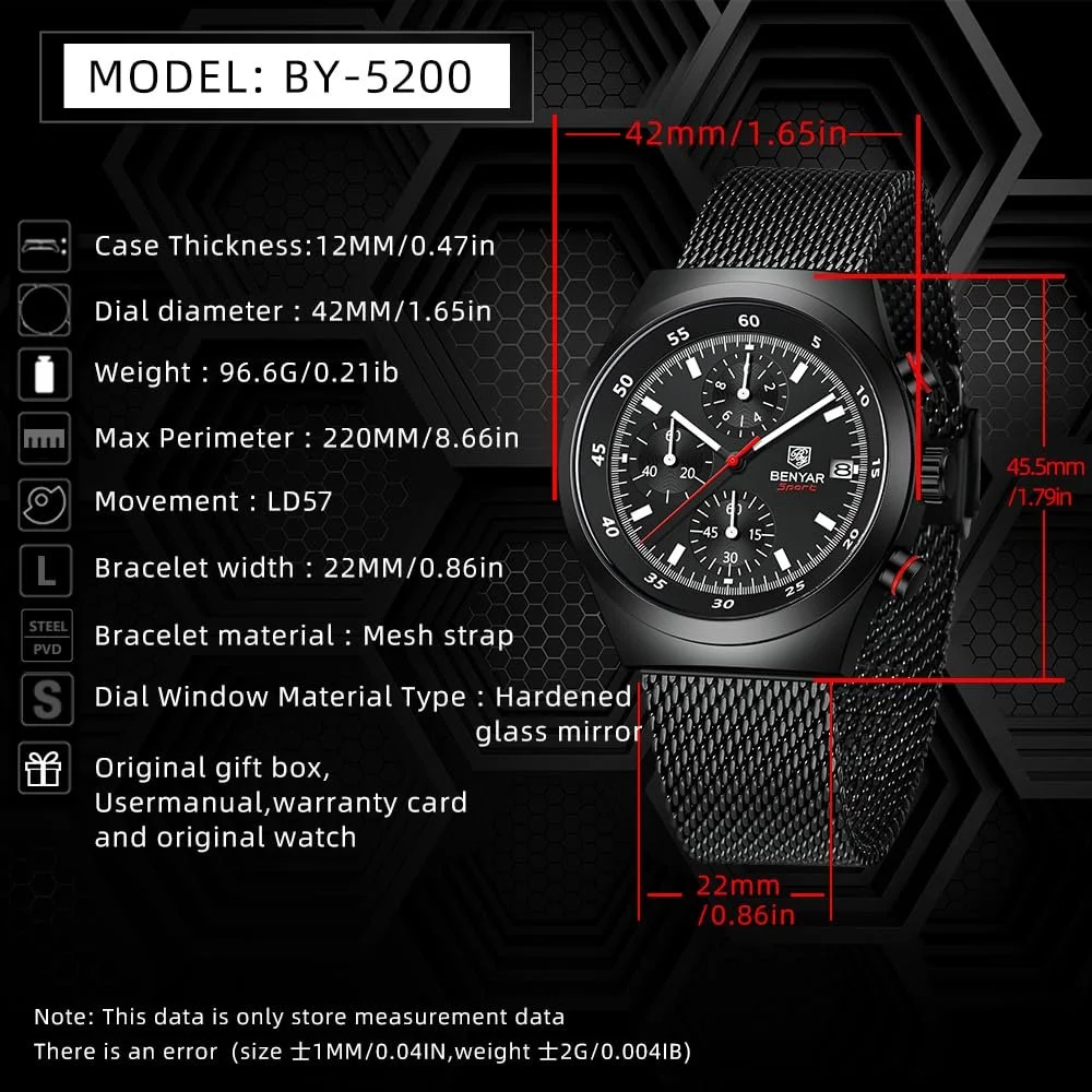 Годинник Benyar BY-5200M Чоловічий Військовий Годинник з Кодом часу, фото №6