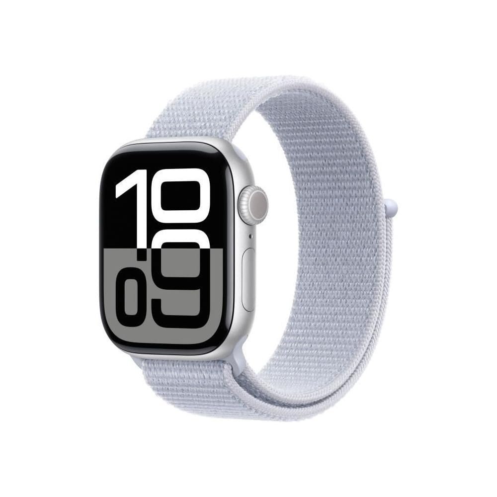 Смарт-часы Apple Series 10 (GPS + Cellular 42 мм) Алюминиевый корпус Серебристый и Sport Loop Синее Облако, фото №1