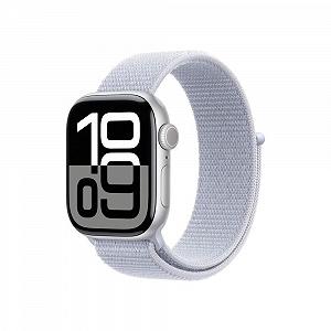 Смарт-часы Apple Series 10 (GPS + Cellular 42 мм) Алюминиевый корпус Серебристый и Sport Loop Синее Облако - Фото 1