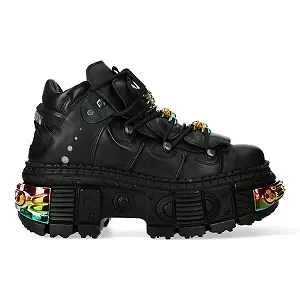 Ботинки New Rock WALL106-S23 Унисекс Металлик Черный Кожа Платформа Готика Рок - Фото 1