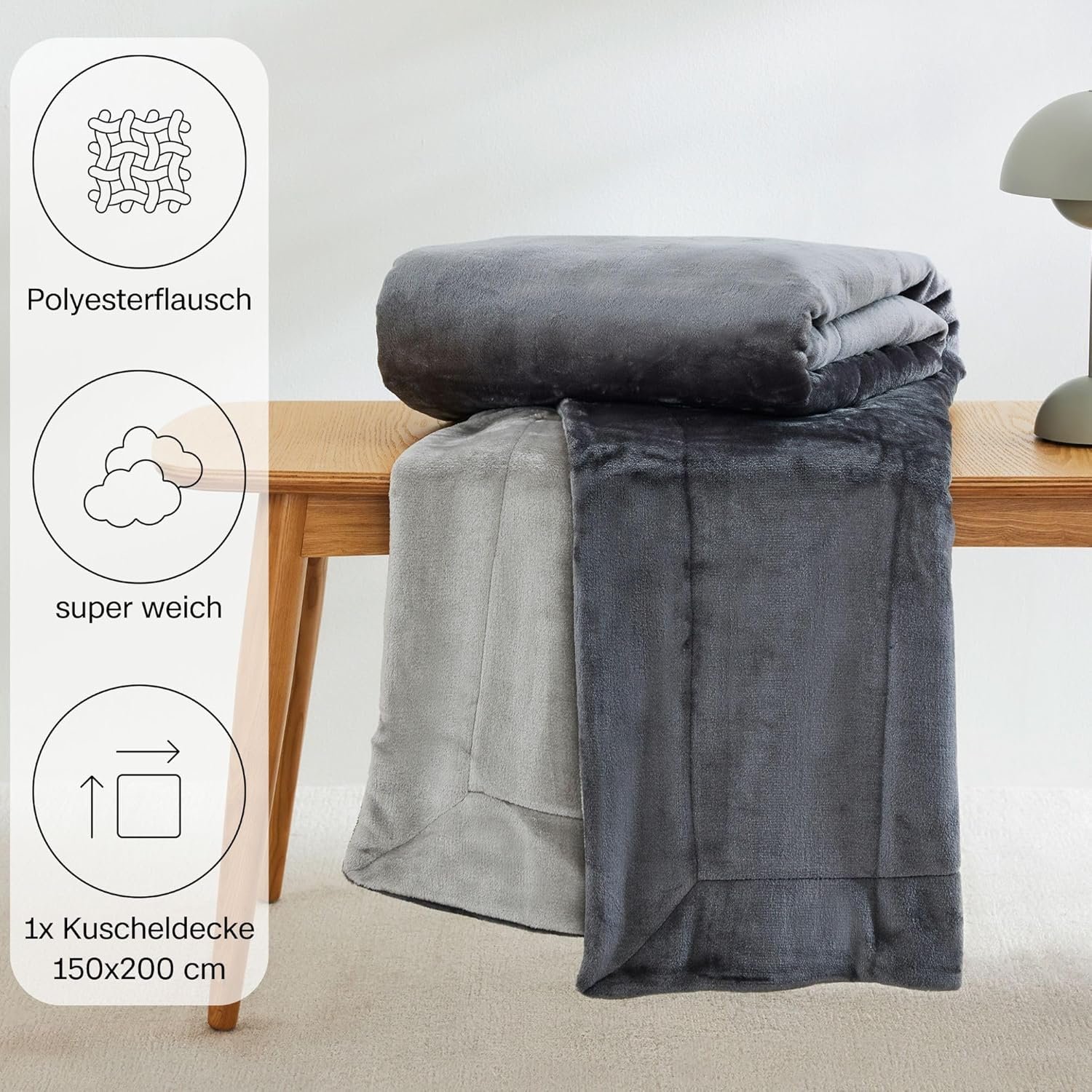 Ковдра s.Oliver Doublesoft М'яка ковдра 150 x 200 см, Супер м'яка та тепла поліестерова флісова ковдра, Світло-сірий, фото №3