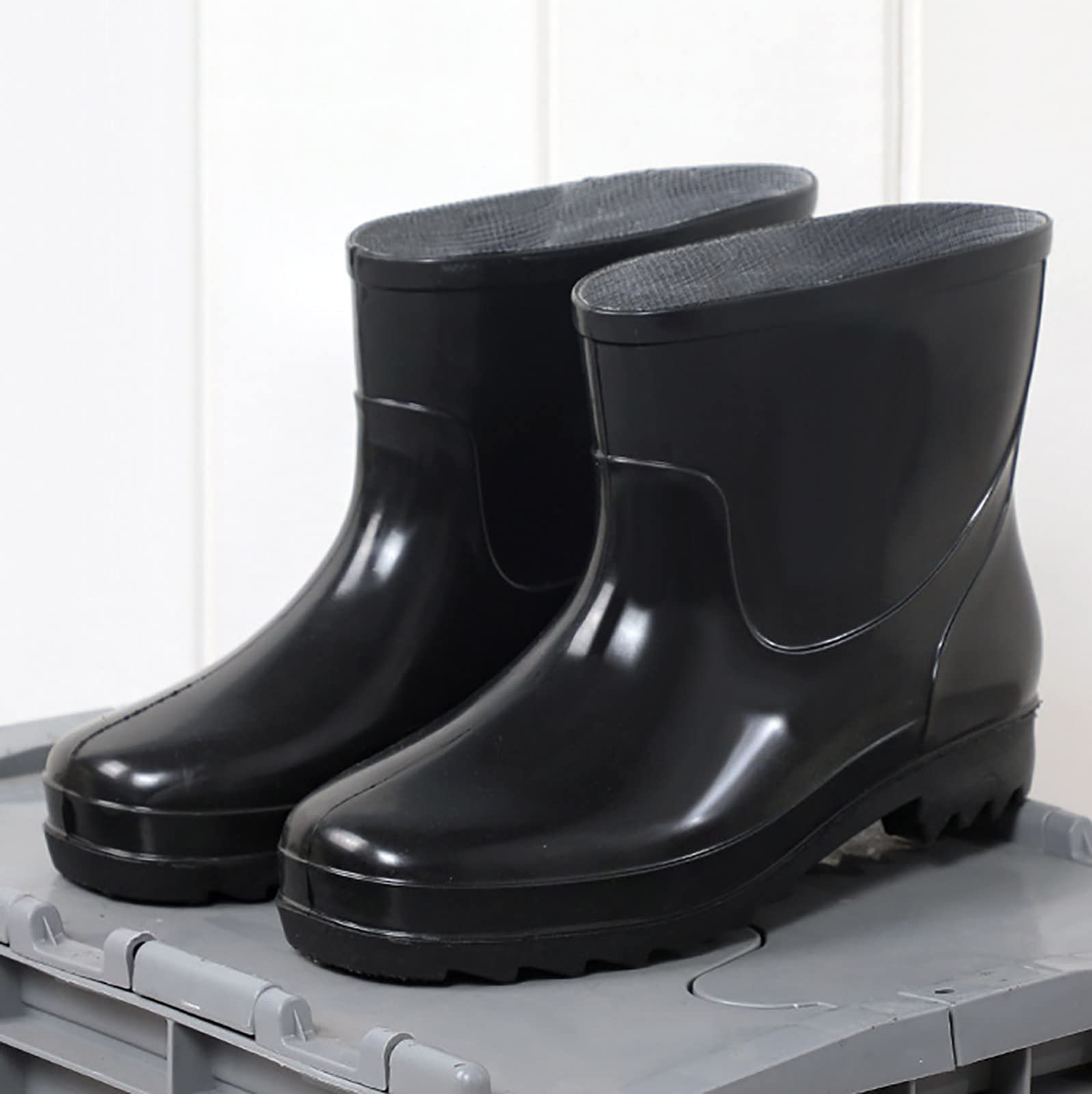 Короткие резиновые мужские дождевые ботинки Waterproof Wellington для сада, мужская непромокаемая обувь, дождевые туфли, деловая обувь для мужчин, широкие, фото №2
