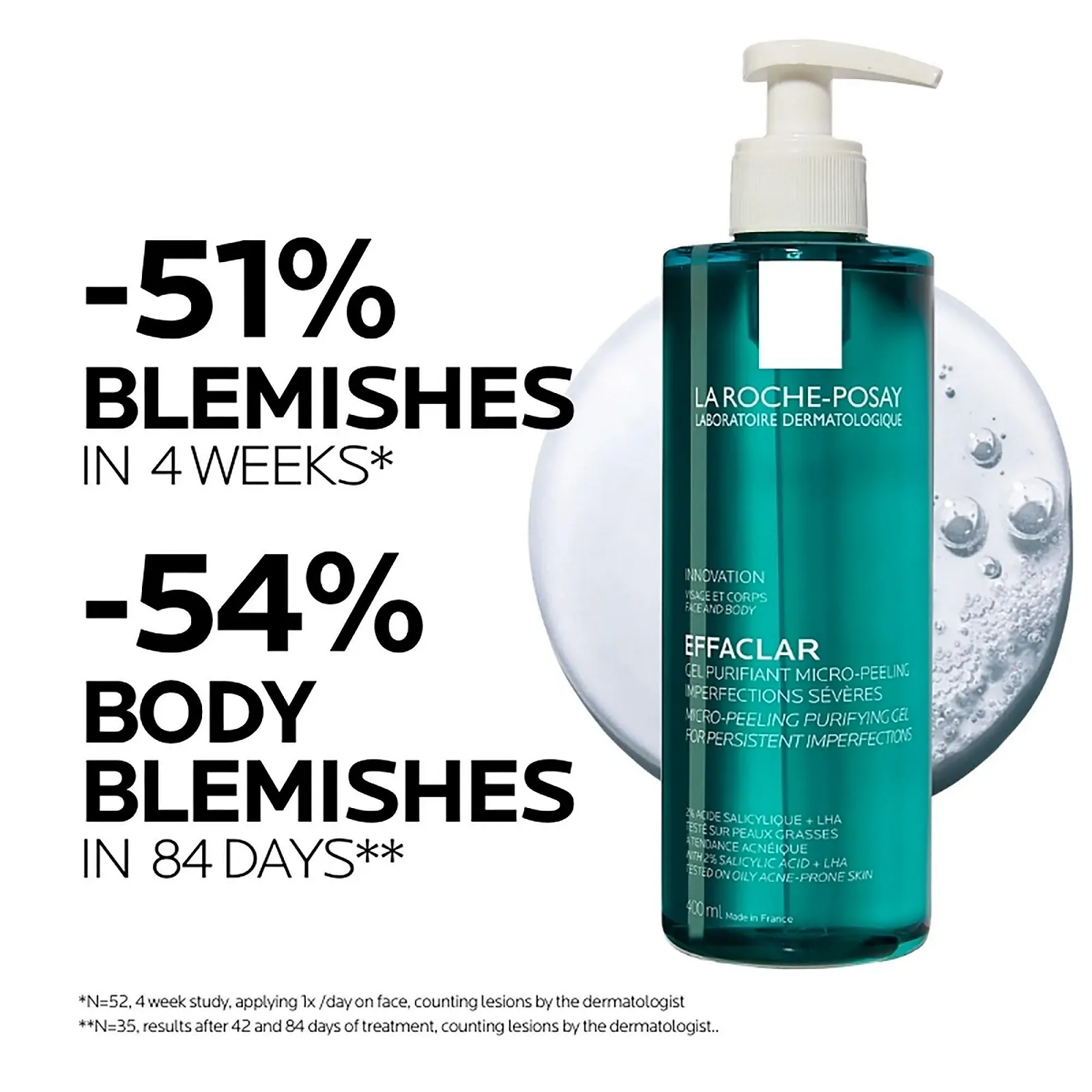 Гель для вмивання La Roche Posay Micro Exfoliating для обличчя та тіла, для проблемної жирної шкіри, м’який відлущувальний, з LHA, саліциловою кислотою, гліцерином та цинком, 400 мл, фото №3