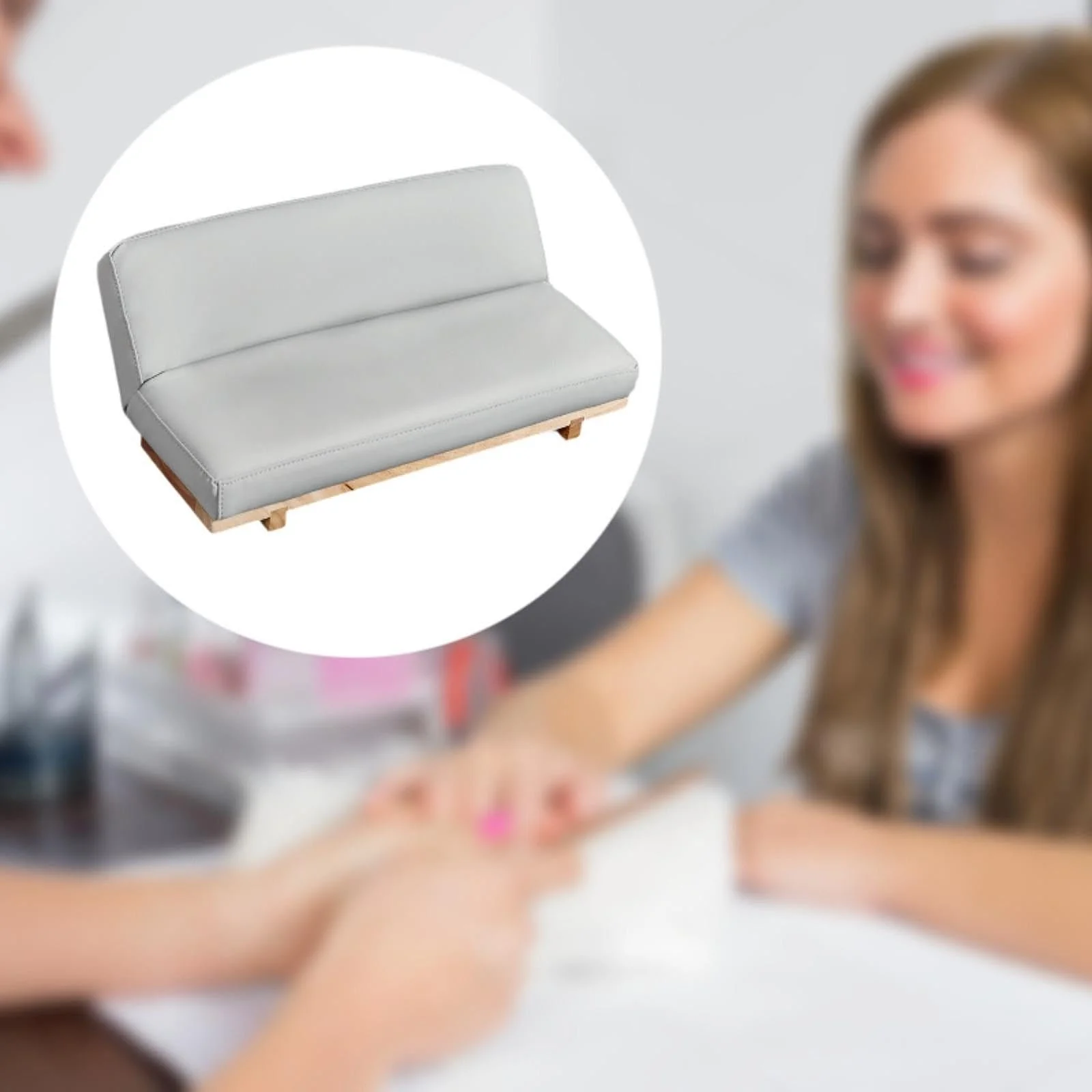 Подставка для рук для маникюра Generic с деревянным основанием для спа-салонов, Серая, фото №4