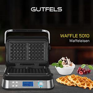 Вафельница GUTFELS Waffle 5010, антипригарное покрытие, 1600 Вт, таймер, дисплей, защита от перелива, 5 программ, нескользящие ножки, намотка кабеля, защита от перегрева, черно-inox synthetic.ua - Фото 1