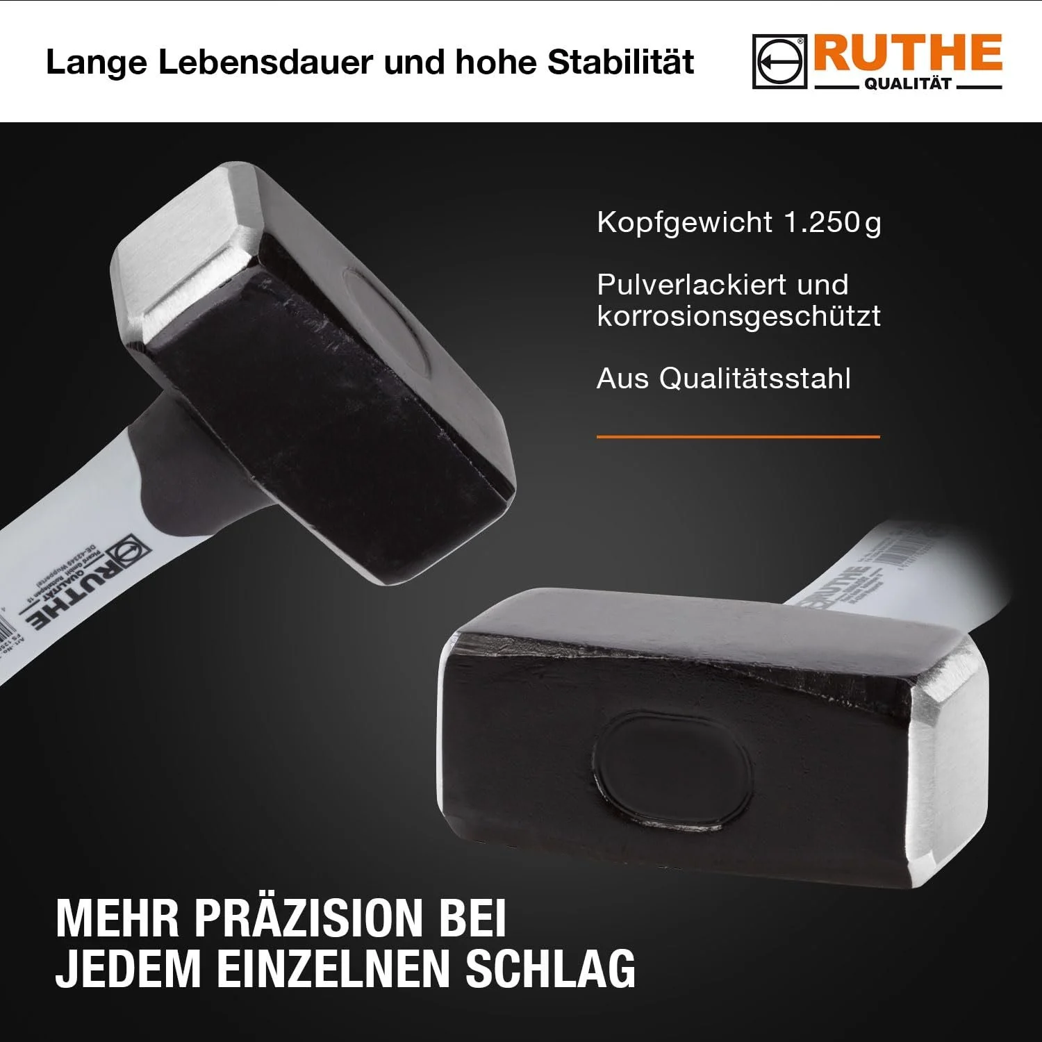 Кувалда Ruthe 3012528119 Рукоятка зі скловолокна 1250г Різнокольорова, фото №3