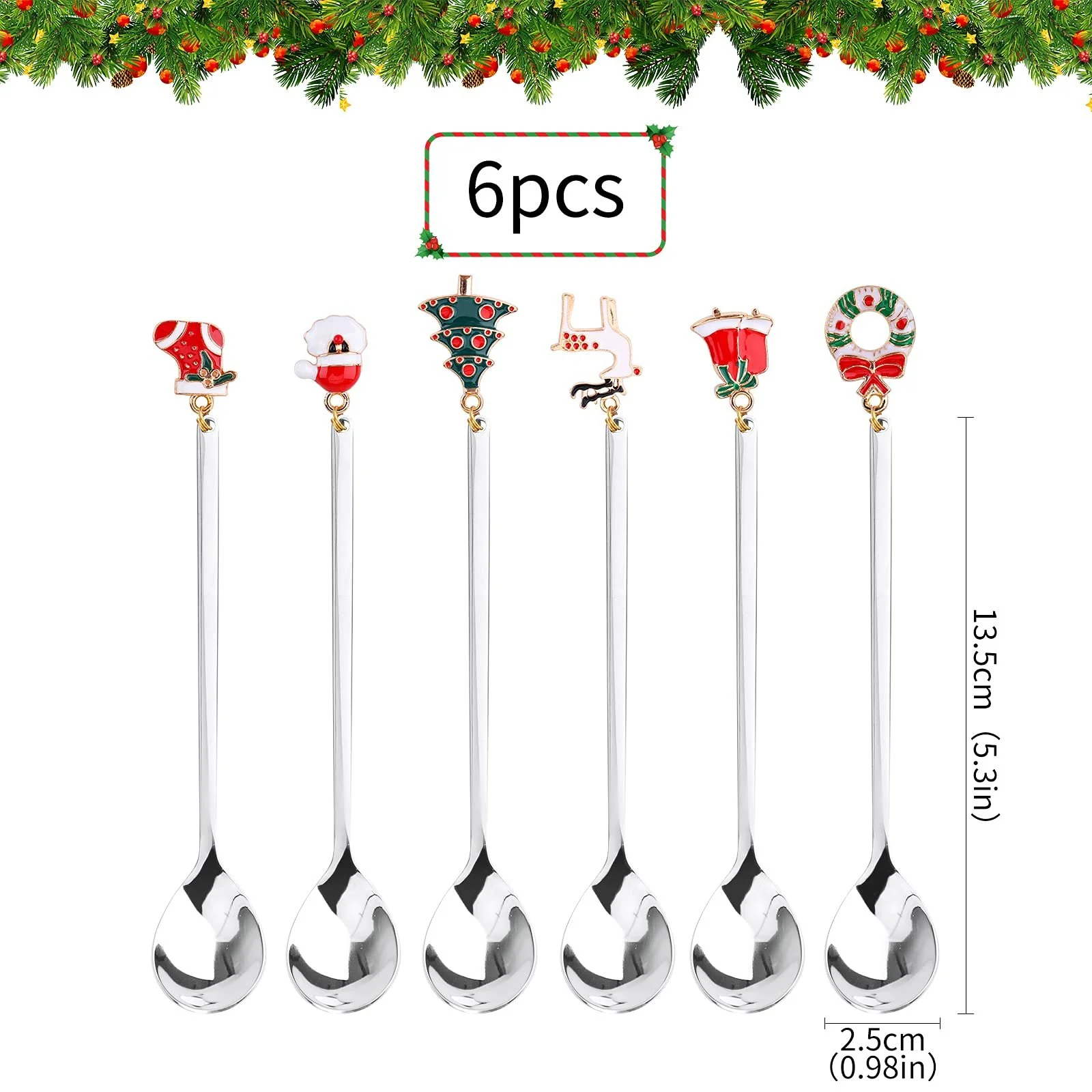 Ложки для кави Різдвяні, паковання 6 штук, з нержавіючої сталі, фото №2 Ложки для кави Різдвяні, паковання 6 штук, з нержавіючої сталі, фото №2