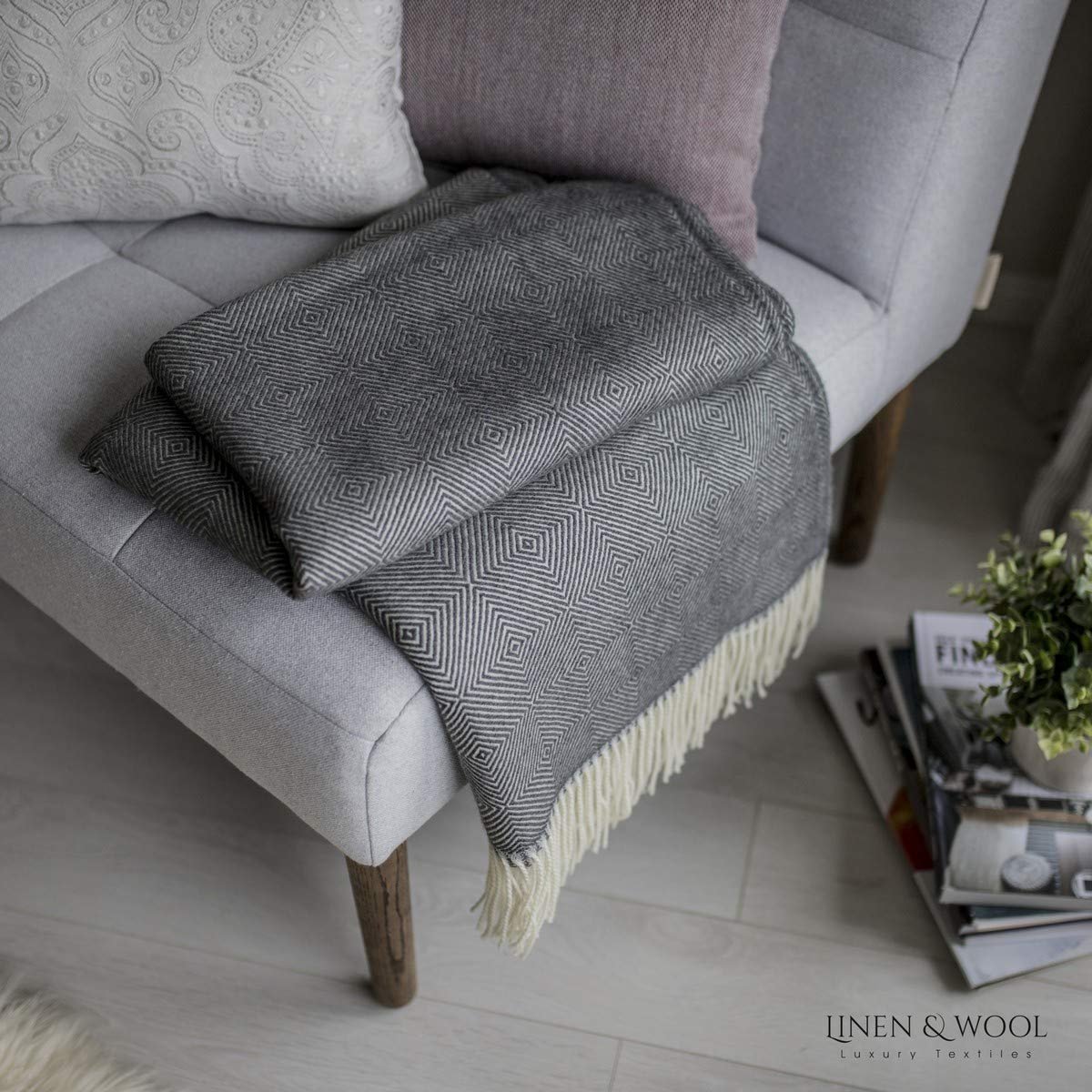 Покривало Linen & Cotton з 100% вовни мериноса ромб, фото №2