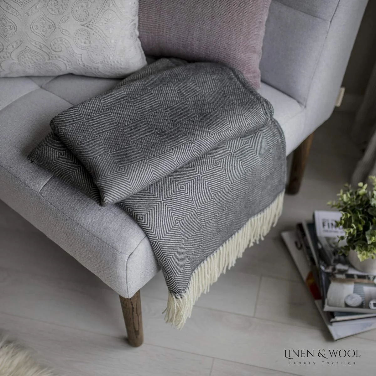 Одеяло Linen & Cotton из 100% шерсти мериноса ромб, фото №2