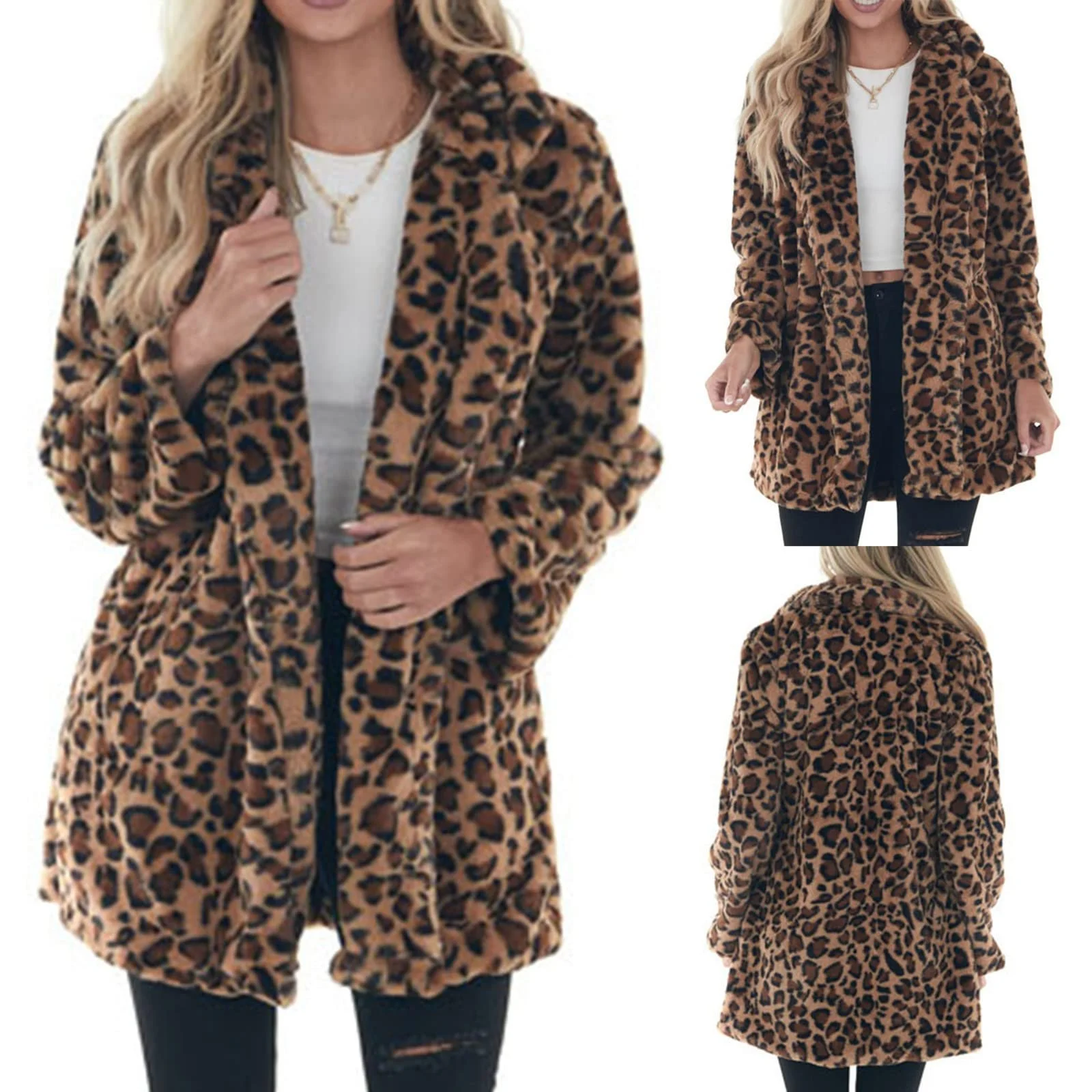 Пальто жіноче Зимове леопардове зі штучними кишенями, фото №2 Пальто жіноче Зимове леопардове зі штучними кишенями, фото №2