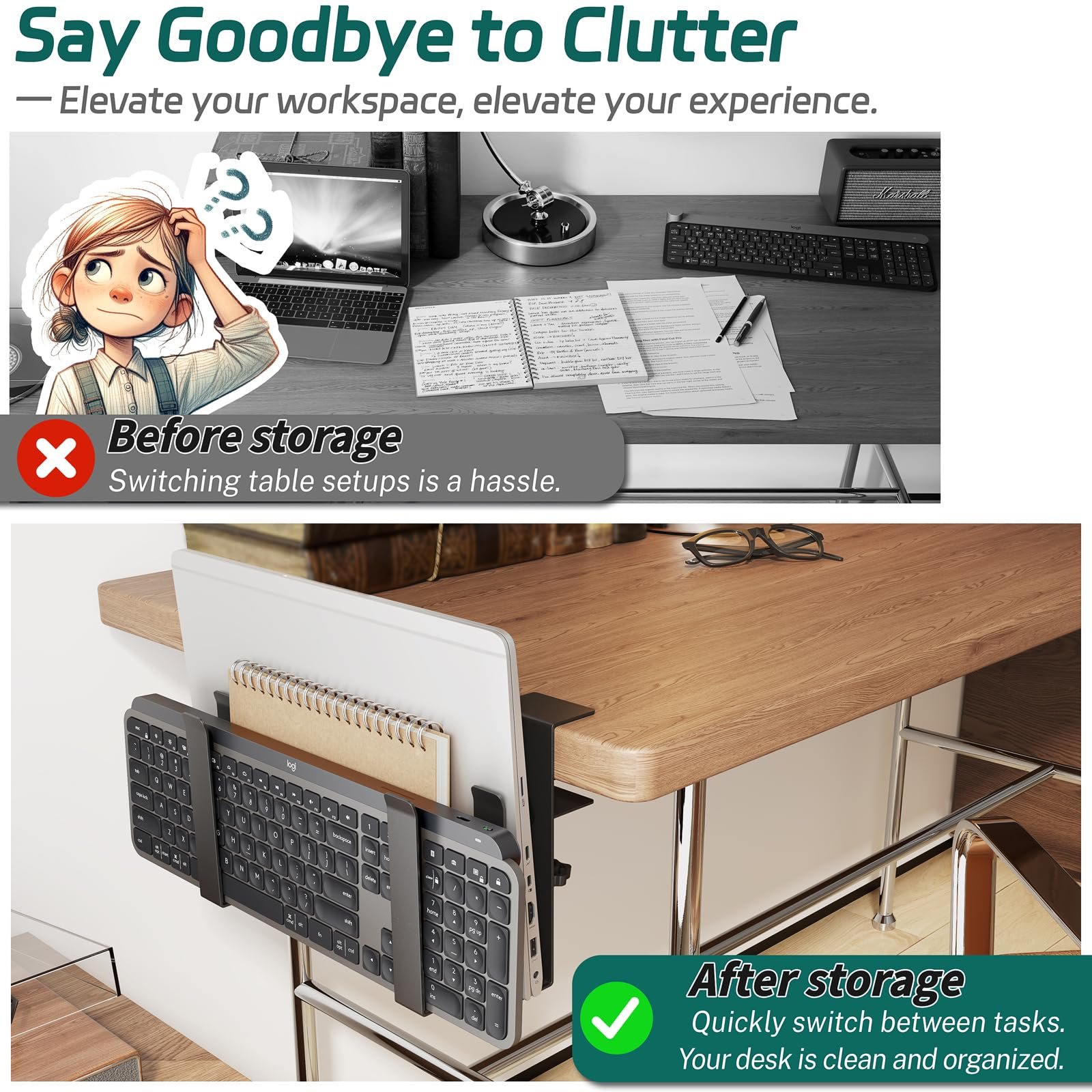 Підставка для ноутбука регульована для двох пристроїв з затискачем для столів - без свердління, фото №2