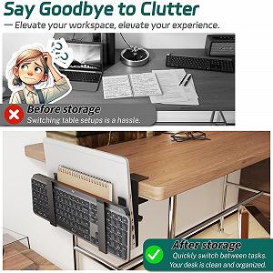 Подставка для ноутбука регулируемая для двух устройств с зажимом для столов - без сверления - Двухъярусная полка из нержавеющей стали для двух устройств ≤ 38 мм для ноутбуков, планшетов, клавиатур synthetic.ua - Фото 1