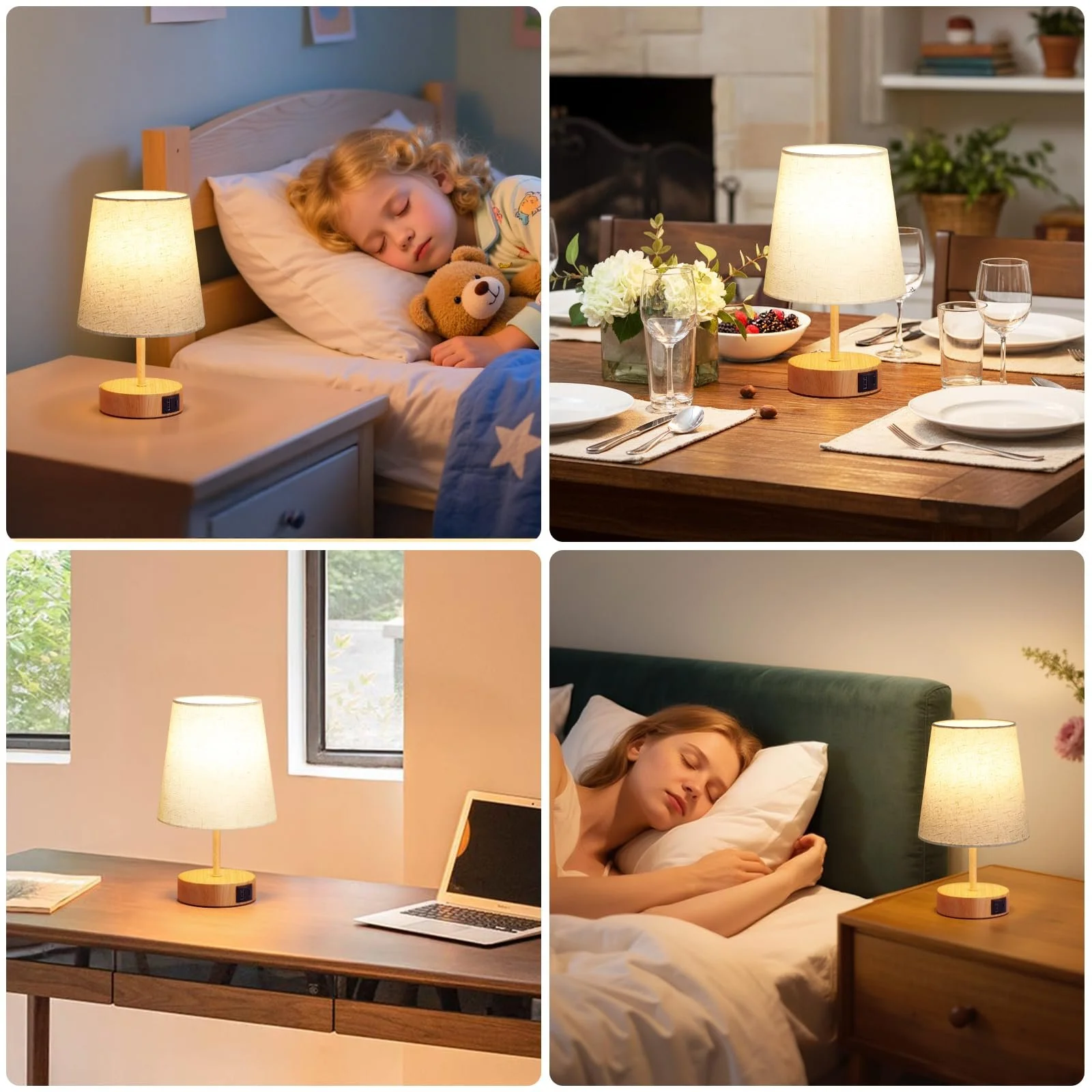 Настільна лампа PreeOtti Сенсорна Димирувана USB A+C LED Льняна, фото №2