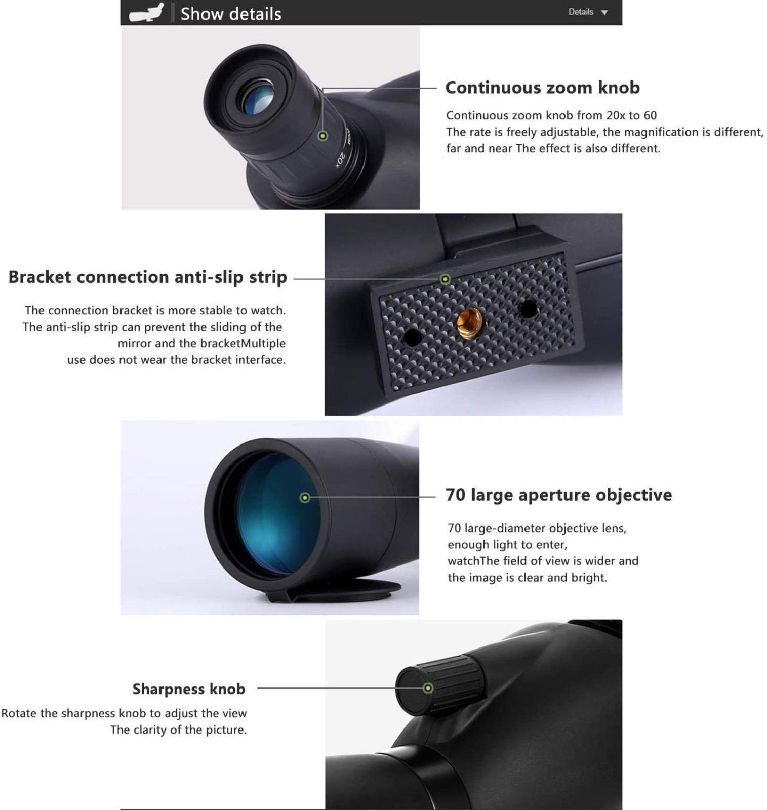 Телескоп ZGJYSP High Definition Night Vision Single Telescope 20-60X, фото №3