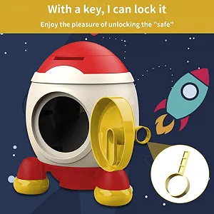 Скарбничка Rocket Astronaut Large Personalised з мультяшними наклейками та ключем synthetic.ua - Фото 1