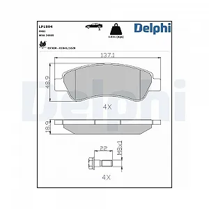 Комплект тормозных колодок DELPHI LP1994 Дисковый тормоз - Фото 1