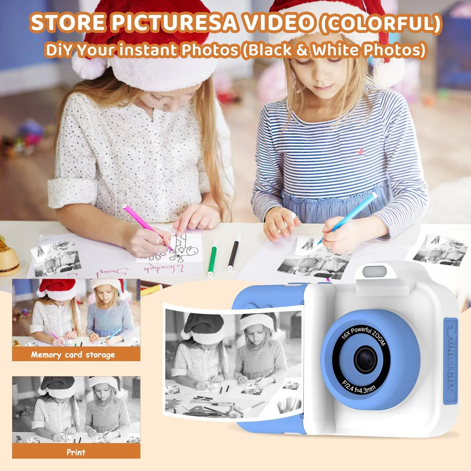 Детская фотокамера мгновенной печати 1080P HD 32GB + 5 рулонов бумаги, фото №6