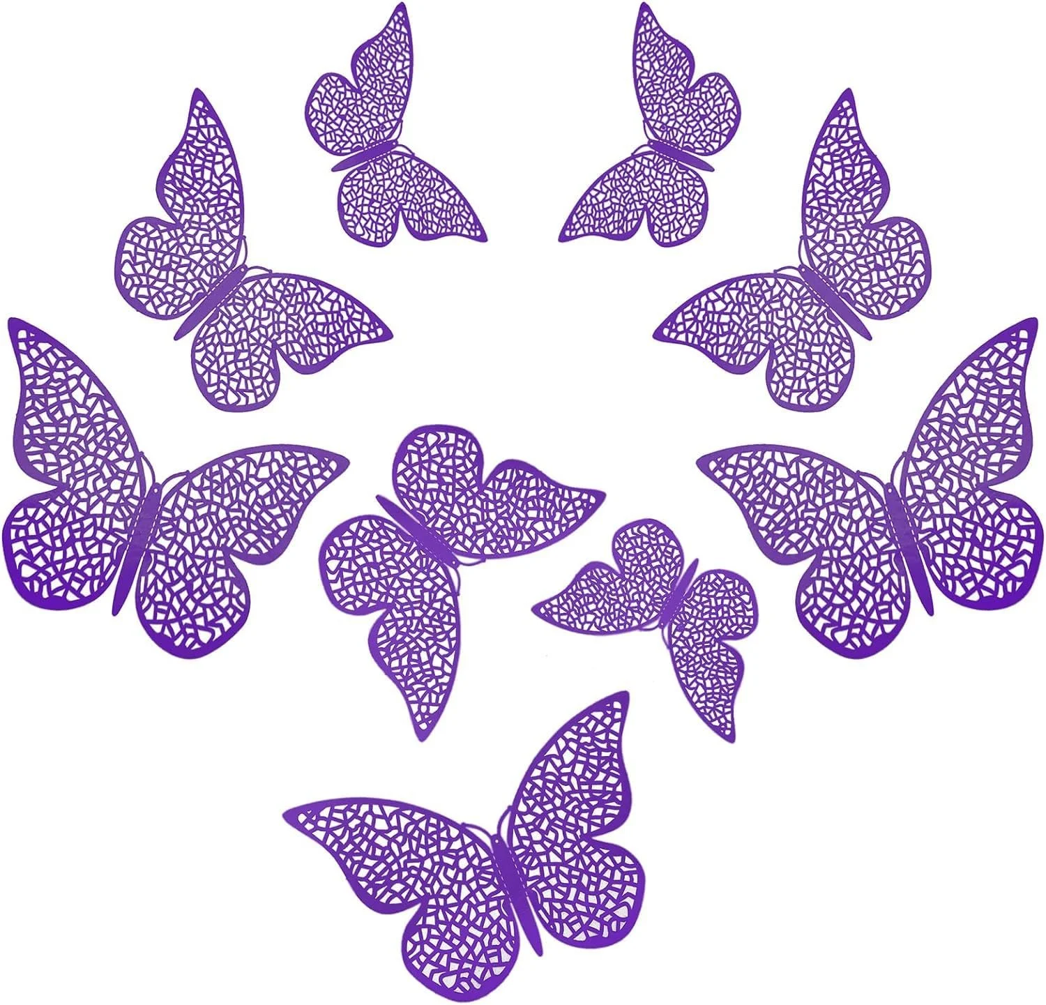 Наклейки на стіну 3D Метелики 150 шт. 3 розміри Ажурні Фіолетові, фото №3
