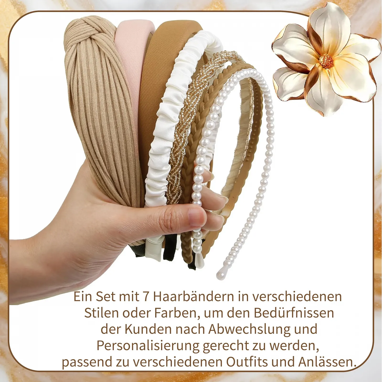 Набір із 7 жіночих обручів для волосся Brown з бісером, фото №7 Набір із 7 жіночих обручів для волосся Brown з бісером, фото №7