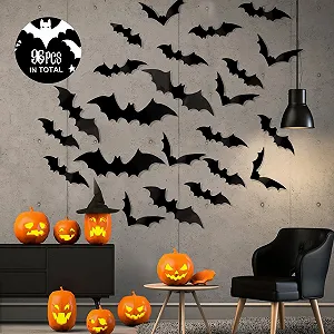 Наклейки на стіну 96 Pieces 3D Halloween Bat 4 розміри synthetic.ua - Фото 1