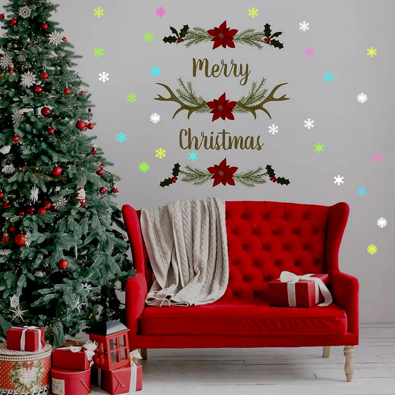 Наклейки на стіну Сніжинки 100 штук 3D Флуоресцентні Різнокольорові, фото №5