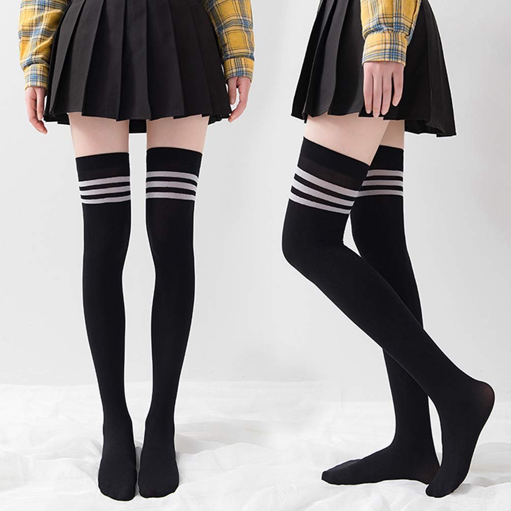 Гольфы DRESHOW 3 пары женские выше колена Гетры выше колена Длинные полосатые носки Школьные вязаные спортивные носки, фото №6