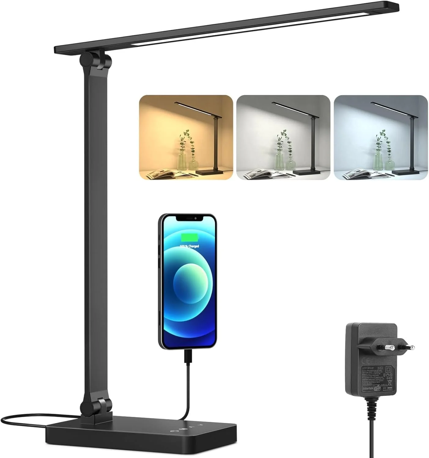 Настільна світлодіодна лампа Lepro 15 Вт 655 лм з 3 колірними режимами та 5 рівнями яскравості Чорна, фото №1