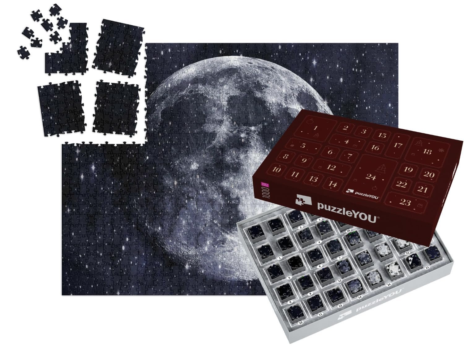 Пазл-адвент-календарь puzzleYOU Космическая вселенная "Суперлуние в галактике, звезды" 1000 элементов, фото №1 Пазл-адвент-календарь puzzleYOU Космическая вселенная "Суперлуние в галактике, звезды" 1000 элементов, фото №1