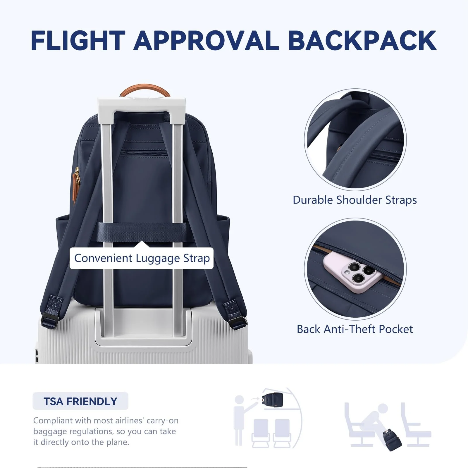 Рюкзак для ноутбука Women's Backpack 14 Inch темно-синий, фото №7