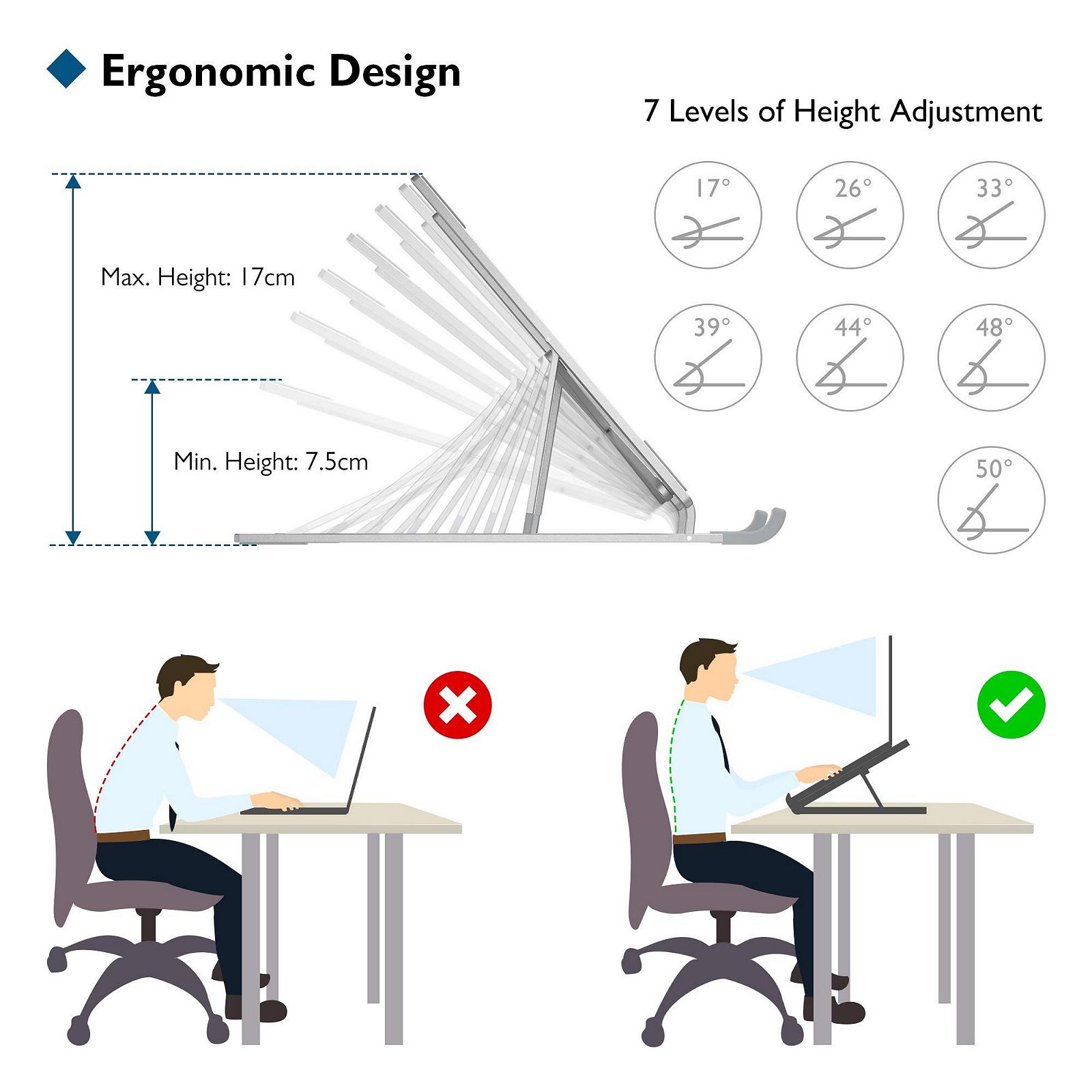 Підставка для ноутбука BONTEC алюмінієва багатокутна регульована 7-рівнева сумісна з усіма ноутбуками (до 17,3 дюймів), фото №2