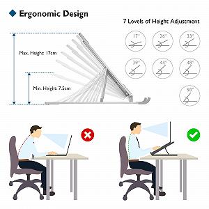 Підставка для ноутбука BONTEC алюмінієва багатокутна регульована 7-рівнева сумісна з усіма ноутбуками (до 17,3 дюймів) synthetic.ua - Фото 1