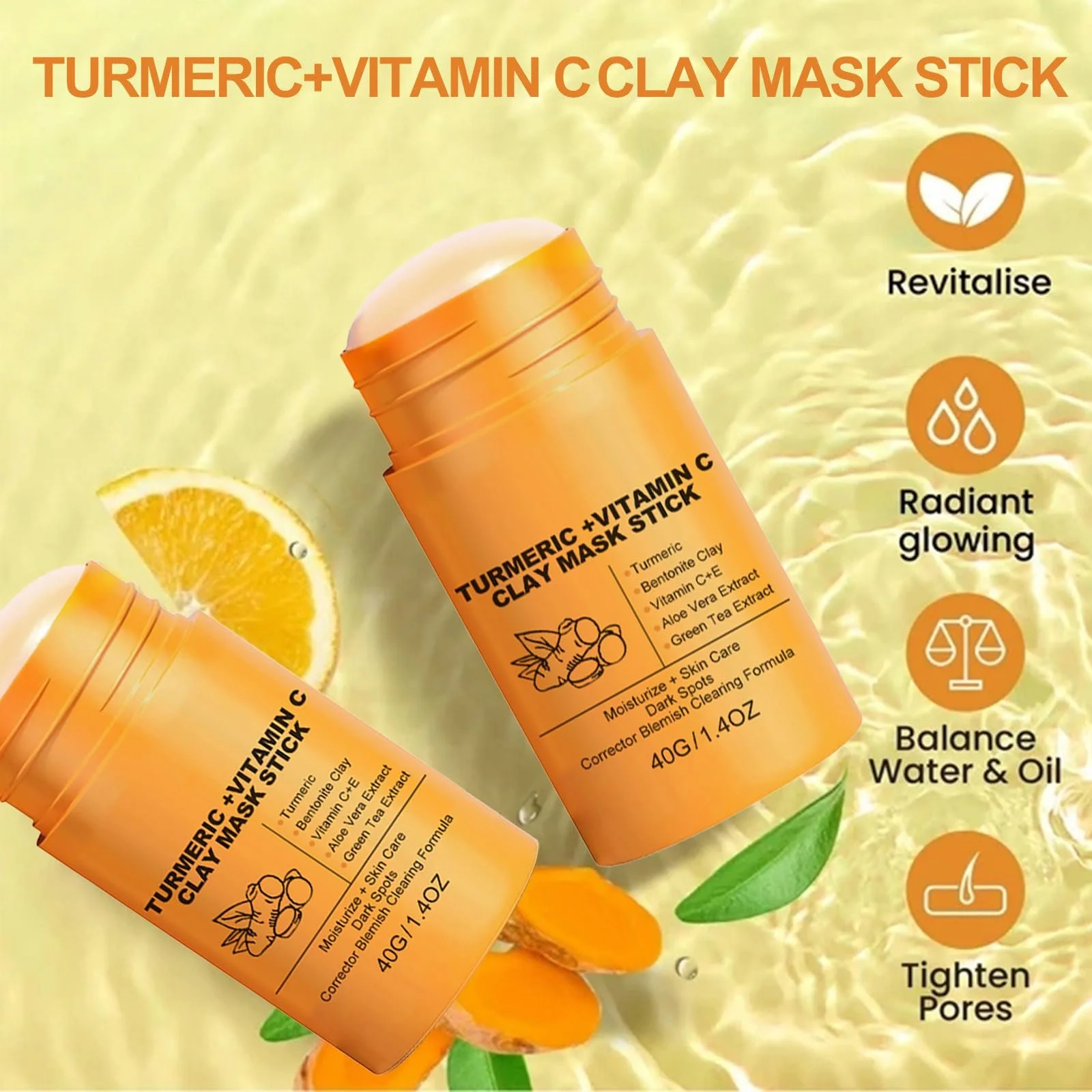 Маска-стік Глина Куркума Ledeak, 2 шт, Вітамін C для очищення пор, від шрамів від вугрів, фото №6