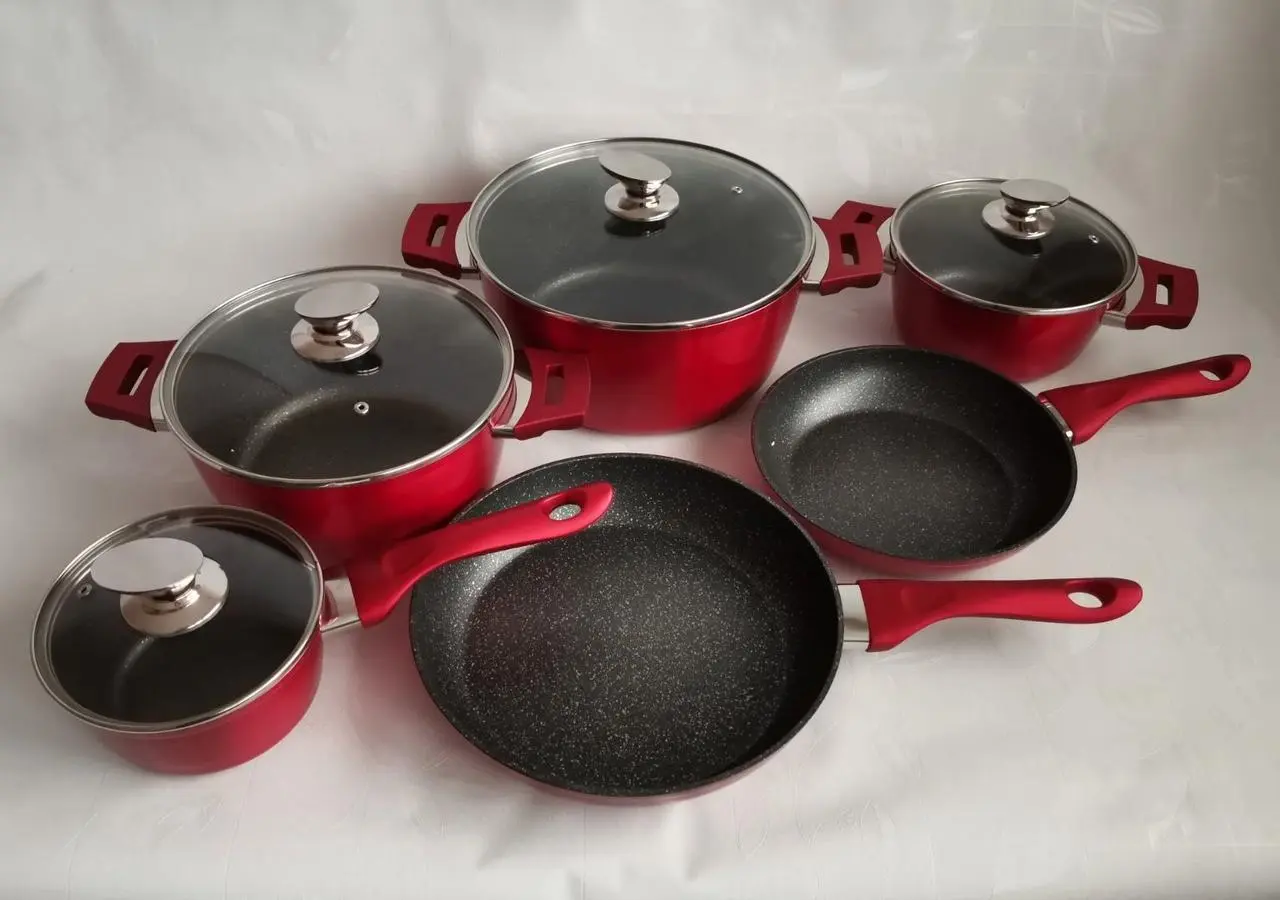 Набор посуды с мраморным покрытием Benson BN-335 10 предметов Красный par_BN 335, фото №2 Набор посуды с мраморным покрытием Benson BN-335 10 предметов Красный par_BN 335, фото №2