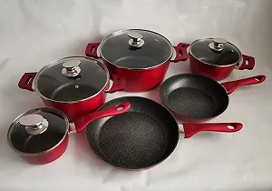 Набор посуды с мраморным покрытием Benson BN-335 10 предметов Красный par_BN 335 synthetic.ua - Фото 1